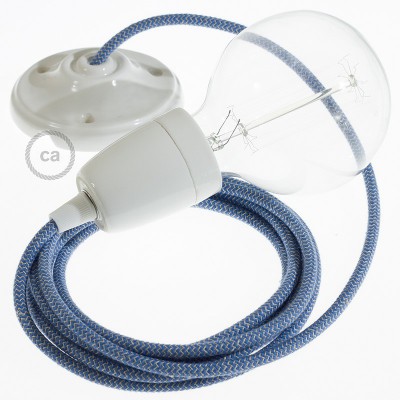 Pendel en porcelana, lámpara colgante cable textil ZigZag Azul Steward RD75
