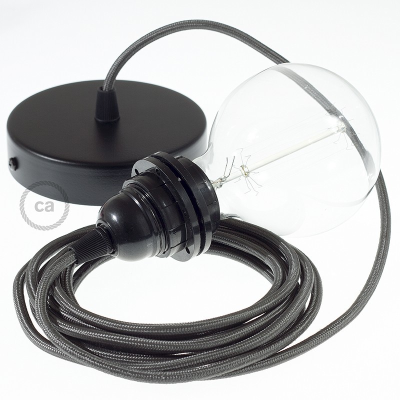 Pendel para pantalla, lámpara colgante cable textil Gris Oscuro Efecto Seda RM26