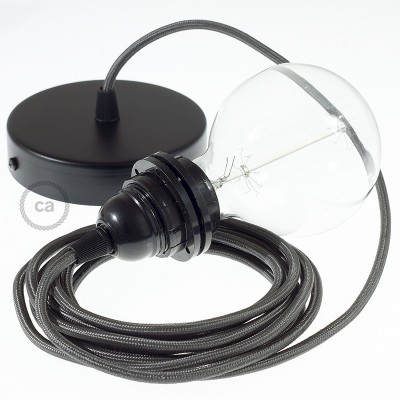 Pendel para pantalla, lámpara colgante cable textil Gris Oscuro Efecto Seda RM26