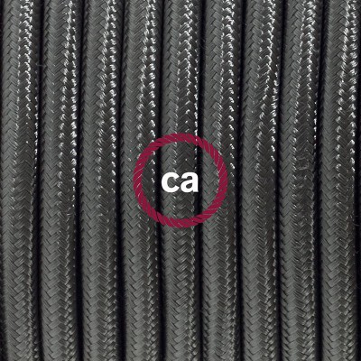 Pendel en porcelana, lámpara colgante cable textil Gris Oscuro en tejido Efecto Seda RM26