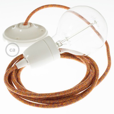 Pendel en porcelana, lámpara colgante cable textil Indian Summer en Algodón RX07