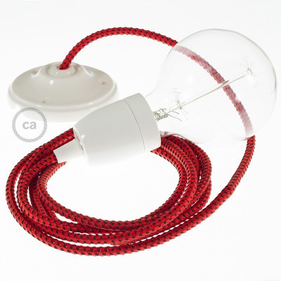 Pendel en porcelana, lámpara colgante cable textil Red Devil 3D RT94
