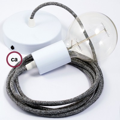 Pendel único, lámpara colgante cable textil Gris en Lino Natural RN02