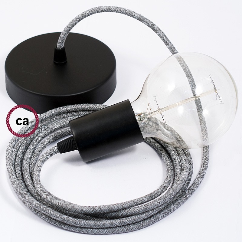 Pendel único, lámpara colgante cable textil Gris en Lino Natural RN02
