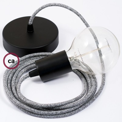 Pendel único, lámpara colgante cable textil Gris en Lino Natural RN02