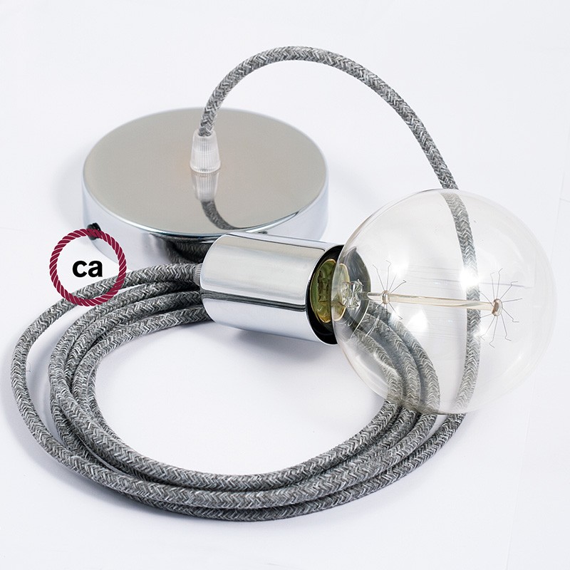 Pendel único, lámpara colgante cable textil Gris en Lino Natural RN02