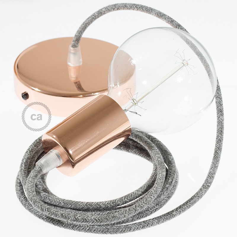 Pendel único, lámpara colgante cable textil Gris en Lino Natural RN02