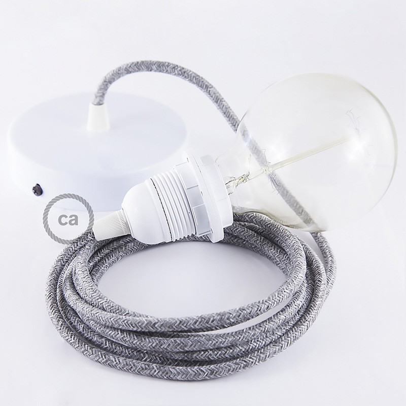 Pendel para pantalla, lámpara colgante cable textil Gris en Lino Natural RN02