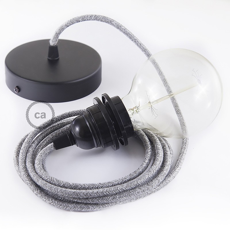 Pendel para pantalla, lámpara colgante cable textil Gris en Lino Natural RN02