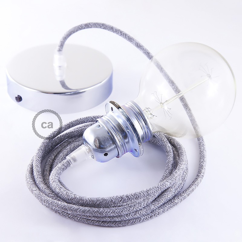 Pendel para pantalla, lámpara colgante cable textil Gris en Lino Natural RN02