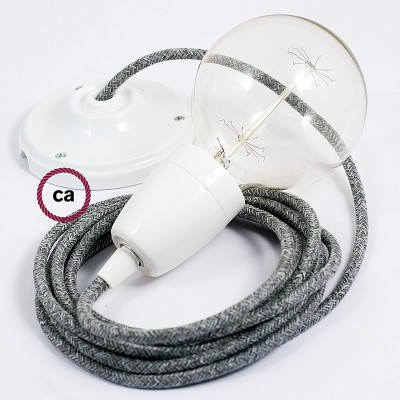 Pendel en porcelana, lámpara colgante cable textil Gris en Lino Natural RN02