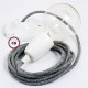 Pendel en porcelana, lámpara colgante cable textil Gris en Lino Natural RN02