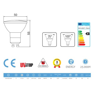 Bombilla Led 6W GU10