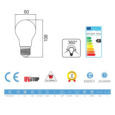 Bombilla filamento Led Standard 4W E27 Clara