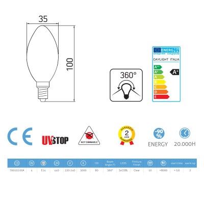 Bombilla filamento Led Aceituna 4W E14 Clara
