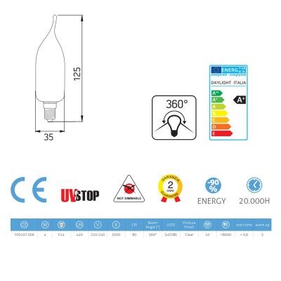 Bombilla filamento Led Golpe de viento 4W E14 Clara
