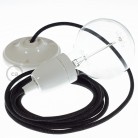 Pendel en porcelana, lámpara colgante cable textil Negro Glitter RL04