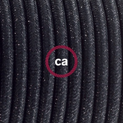 Pendel en porcelana, lámpara colgante cable textil Negro Glitter RL04