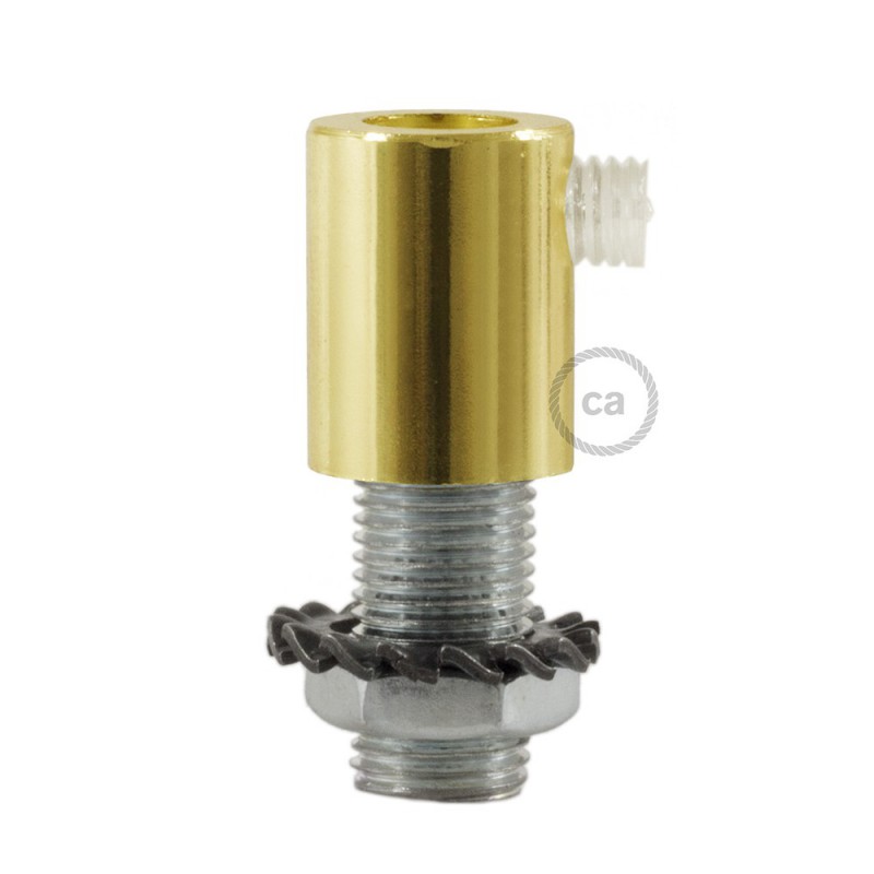 Prensaestopa redondo metal con acabado latón completo con tubo roscado, tuerca y arandela.