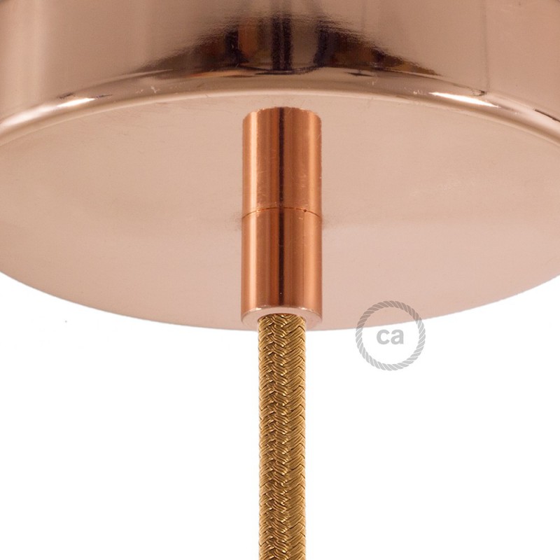 Prensaestopa redondo metal con acabado cobre completo con tubo roscado, tuerca y arandela.