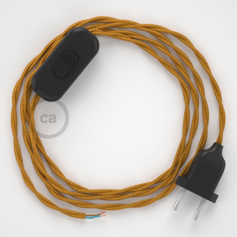 Cableado para lámpara, cable TM05 Efecto Seda Dorado 1,8m. Elige tu el color de la clavija y del interruptor!