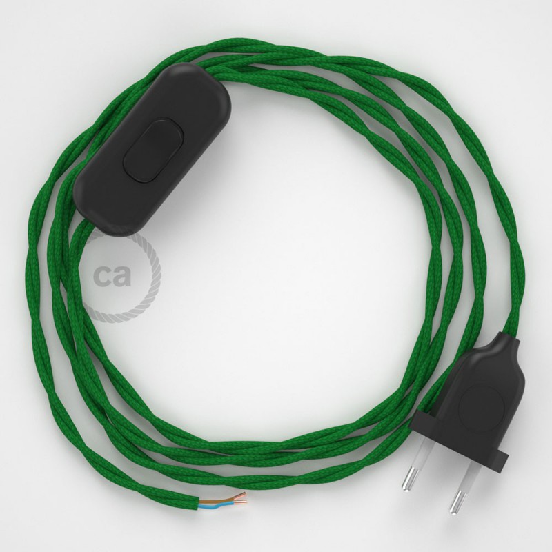 Cableado para lámpara, cable TM06 Efecto Seda Verde 1,8m. Elige tu el color de la clavija y del interruptor!