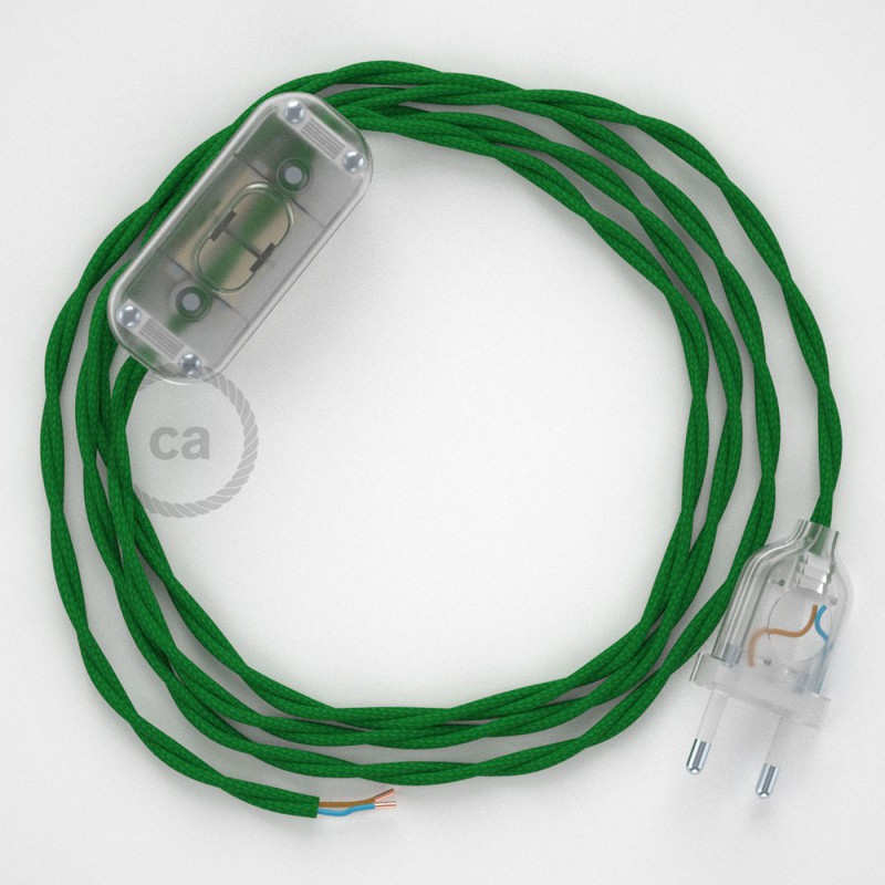 Cableado para lámpara, cable TM06 Efecto Seda Verde 1,8m. Elige tu el color de la clavija y del interruptor!
