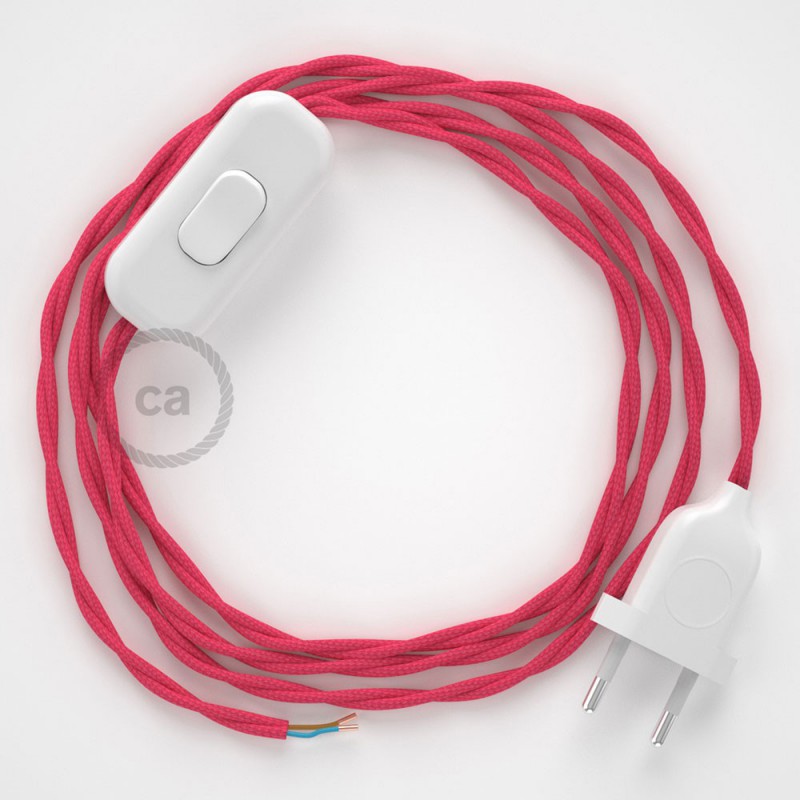 Cableado para lámpara, cable TM08 Efecto Seda Fuchsia 1,8m. Elige tu el color de la clavija y del interruptor!