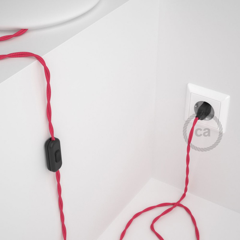 Cableado para lámpara, cable TM08 Efecto Seda Fuchsia 1,8m. Elige tu el color de la clavija y del interruptor!