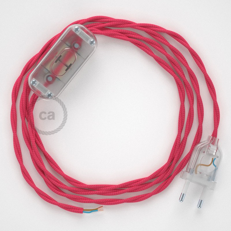 Cableado para lámpara, cable TM08 Efecto Seda Fuchsia 1,8m. Elige tu el color de la clavija y del interruptor!