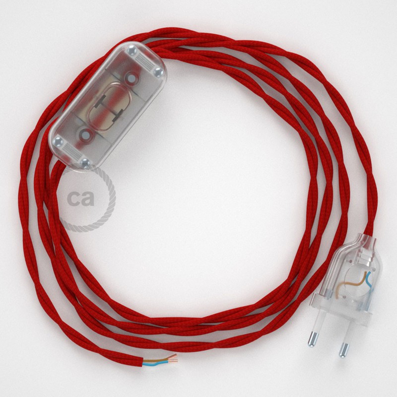 Cableado para lámpara, cable TM09 Efecto Seda Rojo 1,8m. Elige tu el color de la clavija y del interruptor!