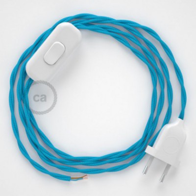 Cableado para lámpara, cable TM11 Efecto Seda Celeste 1,8m. Elige tu el color de la clavija y del interruptor!