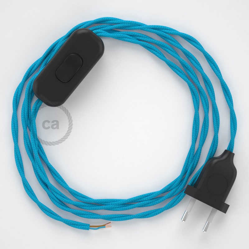 Cableado para lámpara, cable TM11 Efecto Seda Celeste 1,8m. Elige tu el color de la clavija y del interruptor!
