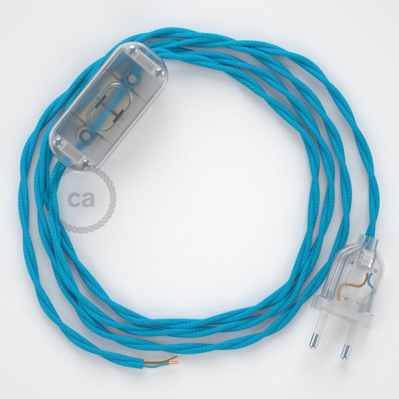 Cableado para lámpara, cable TM11 Efecto Seda Celeste 1,8m. Elige tu el color de la clavija y del interruptor!