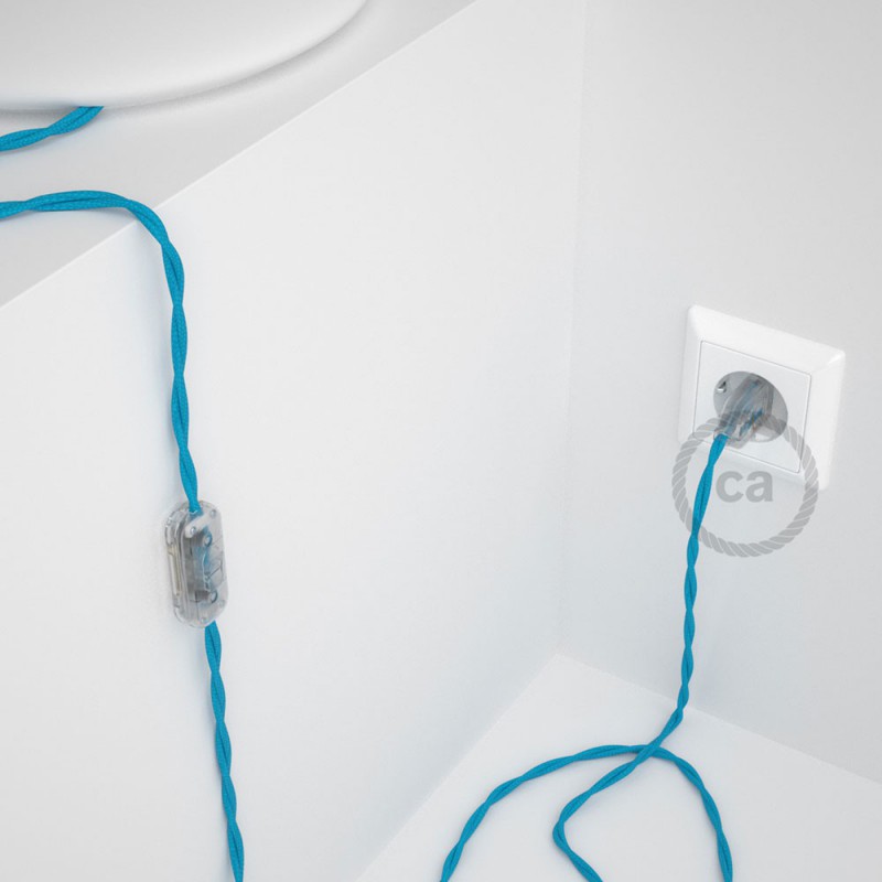 Cableado para lámpara, cable TM11 Efecto Seda Celeste 1,8m. Elige tu el color de la clavija y del interruptor!