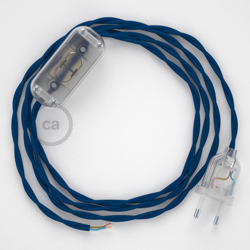 Cableado para lámpara, cable TM12 Efecto Seda Azul 1,8m. Elige tu el color de la clavija y del interruptor!