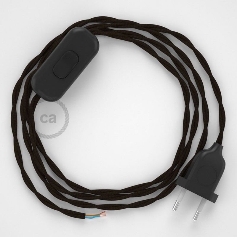 Cableado para lámpara, cable TM13 Efecto Seda Marrón 1,8m. Elige tu el color de la clavija y del interruptor!