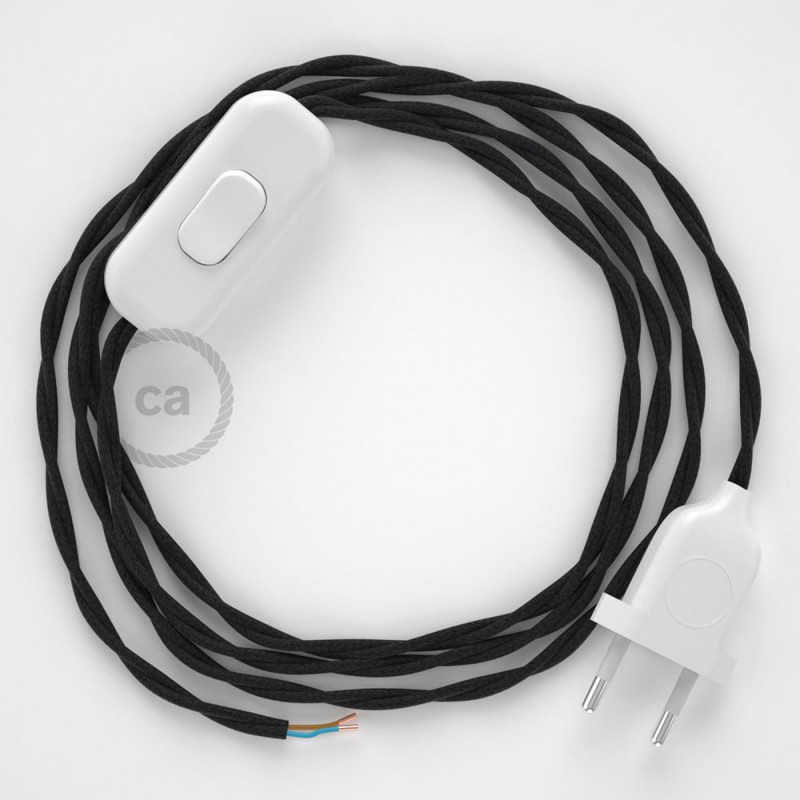 Cableado para lámpara, cable TM04 Efecto Seda Negro 1,8m. Elige tu el color de la clavija y del interruptor!