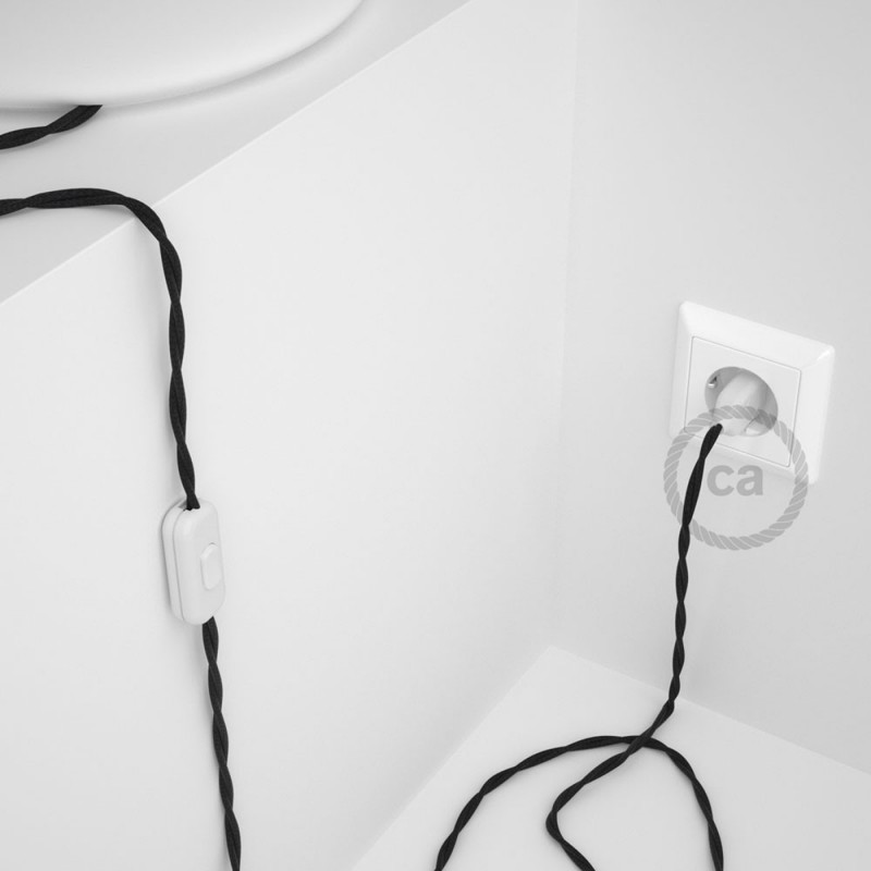 Cableado para lámpara, cable TM04 Efecto Seda Negro 1,8m. Elige tu el color de la clavija y del interruptor!