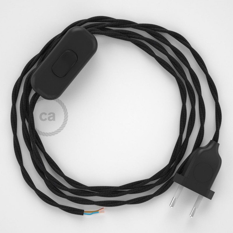 Cableado para lámpara, cable TM04 Efecto Seda Negro 1,8m. Elige tu el color de la clavija y del interruptor!