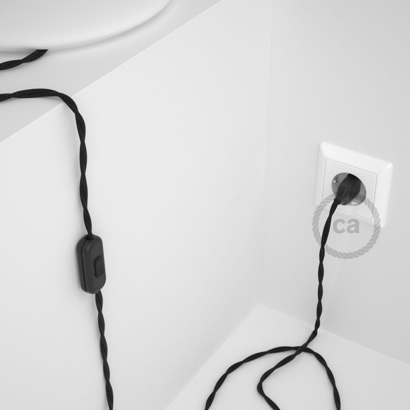 Cableado para lámpara, cable TM04 Efecto Seda Negro 1,8m. Elige tu el color de la clavija y del interruptor!