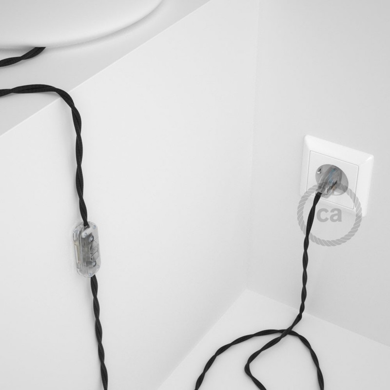 Cableado para lámpara, cable TM04 Efecto Seda Negro 1,8m. Elige tu el color de la clavija y del interruptor!