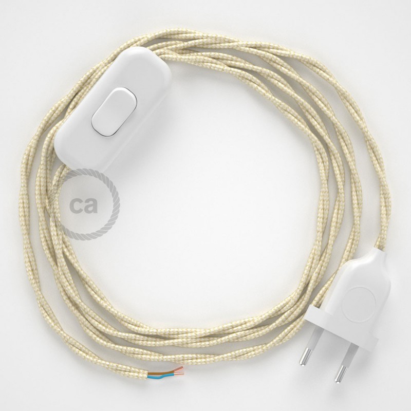 Cableado para lámpara, cable TM00 Efecto Seda Marfil 1,8m. Elige tu el color de la clavija y del interruptor!