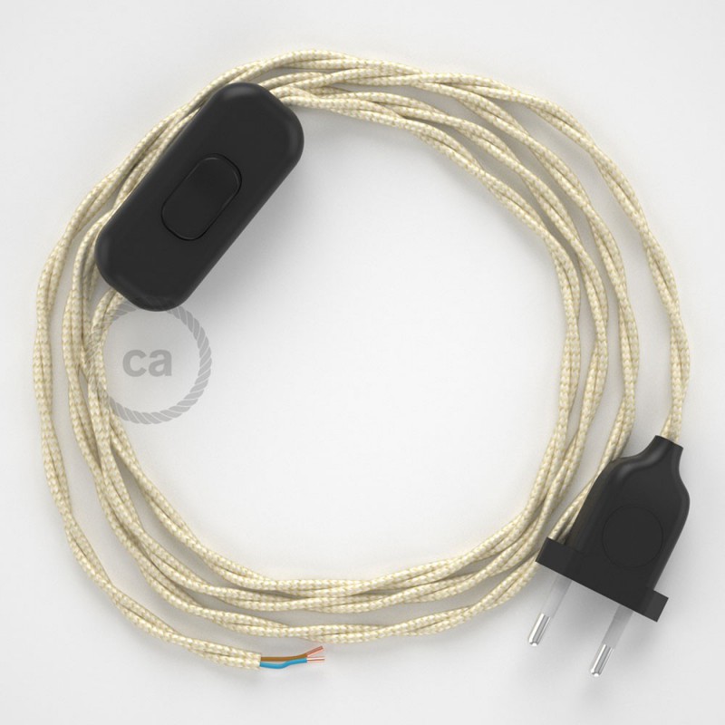 Cableado para lámpara, cable TM00 Efecto Seda Marfil 1,8m. Elige tu el color de la clavija y del interruptor!