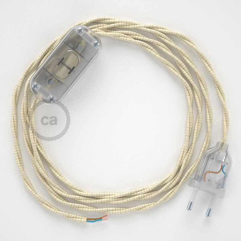 Cableado para lámpara, cable TM00 Efecto Seda Marfil 1,8m. Elige tu el color de la clavija y del interruptor!