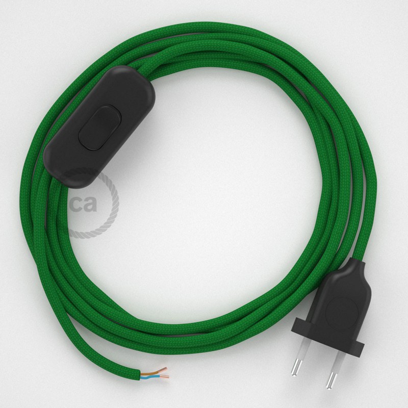 Cableado para lámpara, cable RM06 Efecto Seda Verde 1,8m. Elige tu el color de la clavija y del interruptor!
