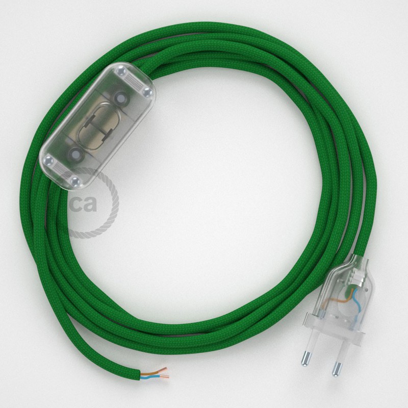 Cableado para lámpara, cable RM06 Efecto Seda Verde 1,8m. Elige tu el color de la clavija y del interruptor!