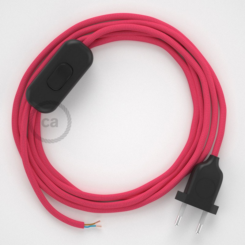 Cableado para lámpara, cable RM08 Efecto Seda Fuchsia 1,8m. Elige tu el color de la clavija y del interruptor!