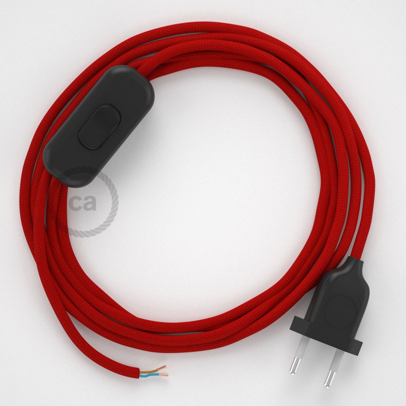 Cableado para lámpara, cable RM09 Efecto Seda Rojo 1,8m. Elige tu el color de la clavija y del interruptor!