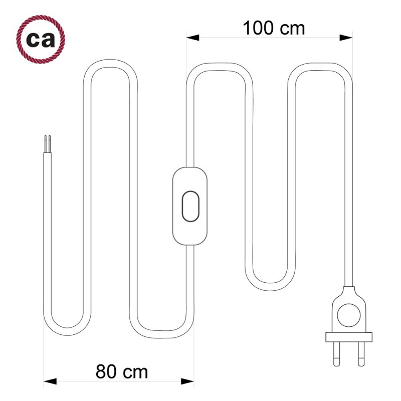 Cableado para lámpara, cable RM09 Efecto Seda Rojo 1,8m. Elige tu el color de la clavija y del interruptor!